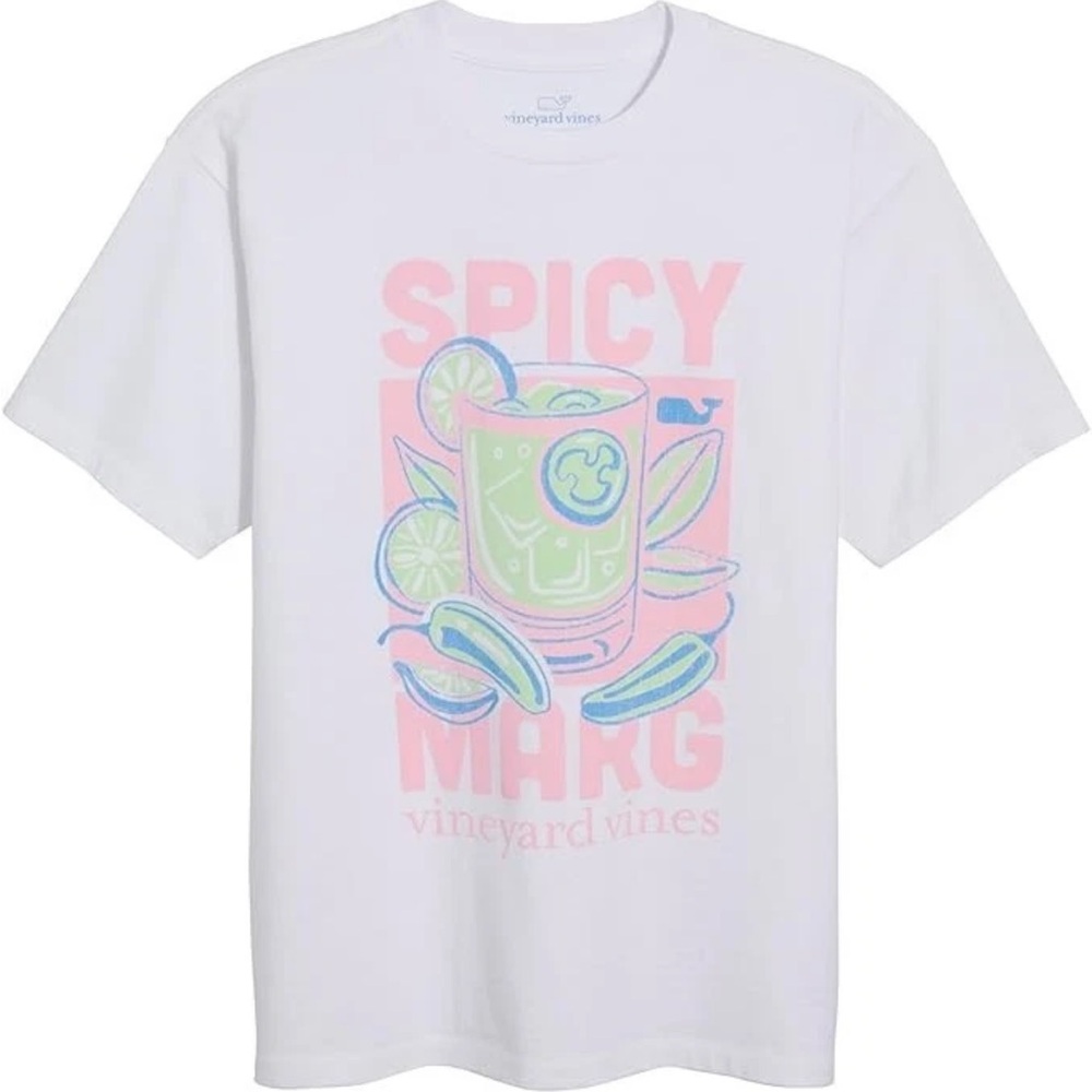 Vineyard Vines White 'Spicy Marg' Graphic Tee with Pastel Pink & Mint Print